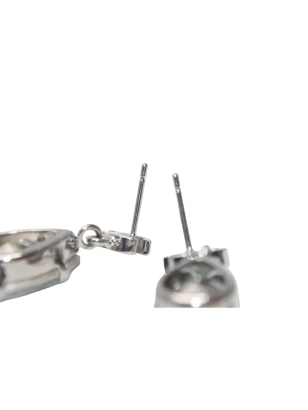 Chanel CC Logo Drop Earrings Metal Rhinestone Clear Silver